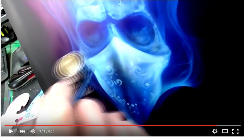 How to Airbrush Skull Gangster and Blue Flames with Waterbased Paints