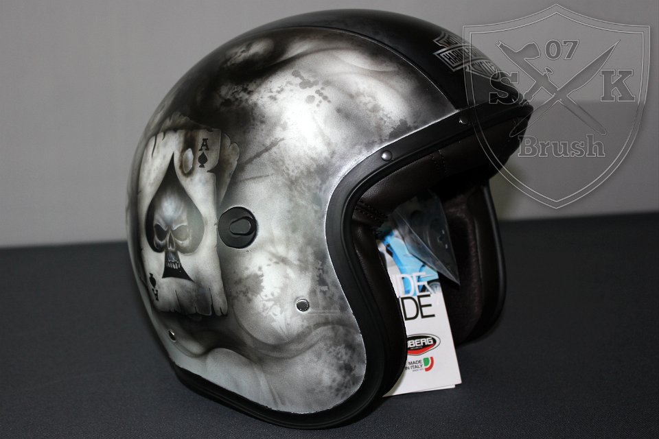 Düsterer Jet Helm im Ripper | Sensenmann R.I.P. Design in Grau/weiß Tönen