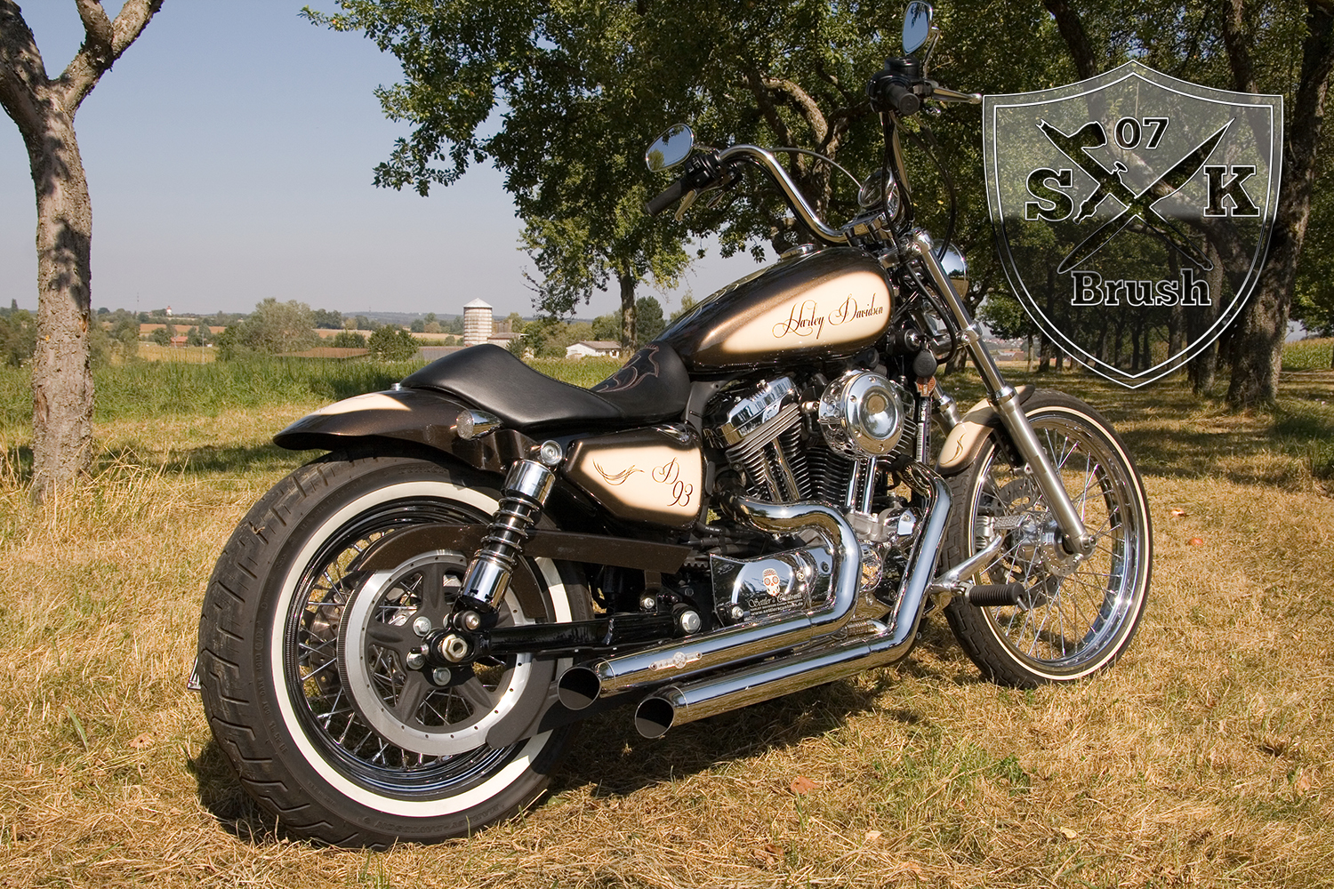 Harley Davidson – Pinstriping Linierung in Pyrtibraun und Creme